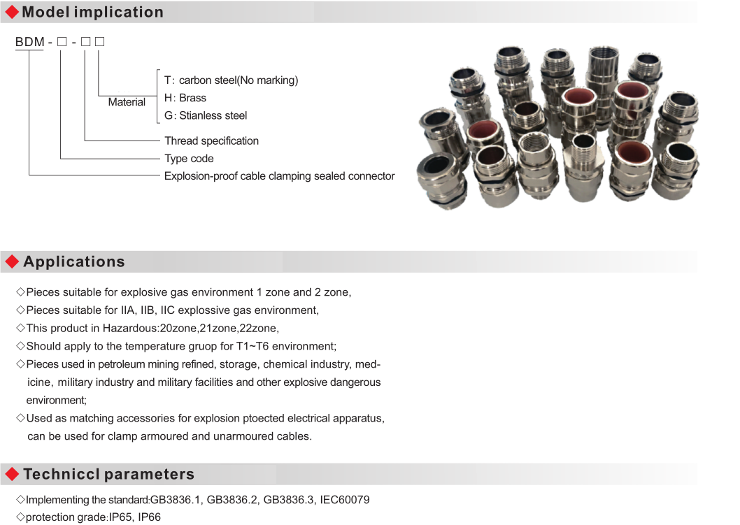 BDM Explosion Proof Cable Clamping Sealed Connector